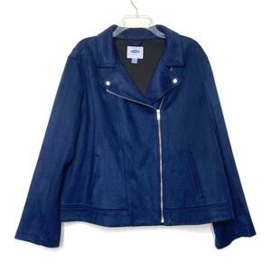 Old Navy Faux Suede Moto Jacket XXL Navy Blue